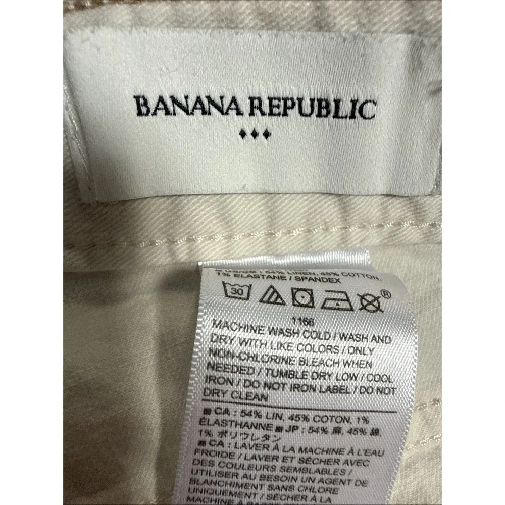 Banana Republic Pants Mens Size 33x30 Cream Green Washwell Linen Slim Fit
